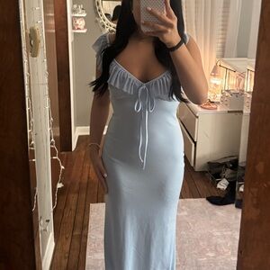SHEIN Light Blue Ruffle Maxi Dress